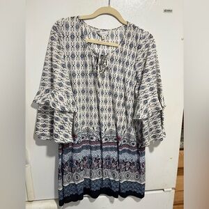 Evans Blue and White Patterned Mini Dress